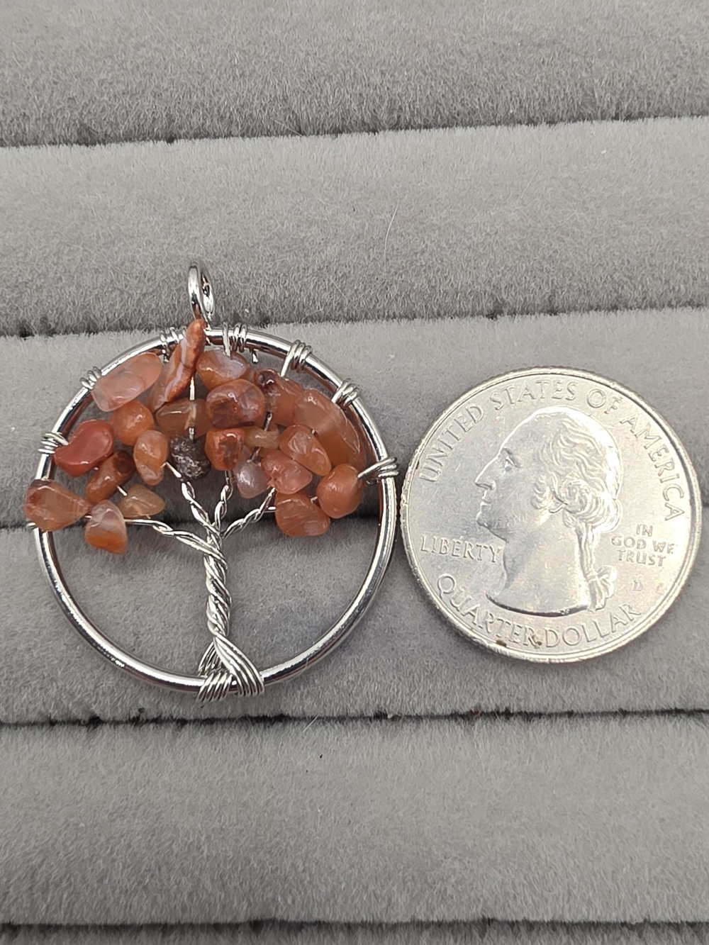 Handmade Tree of Life Carnelian Pendant Necklace - Silver Wire